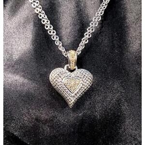 GOLD TONE RHINESTONE HEART WITH CRISS \CROSS SILVER TONE PUFFER HEART PENDANT